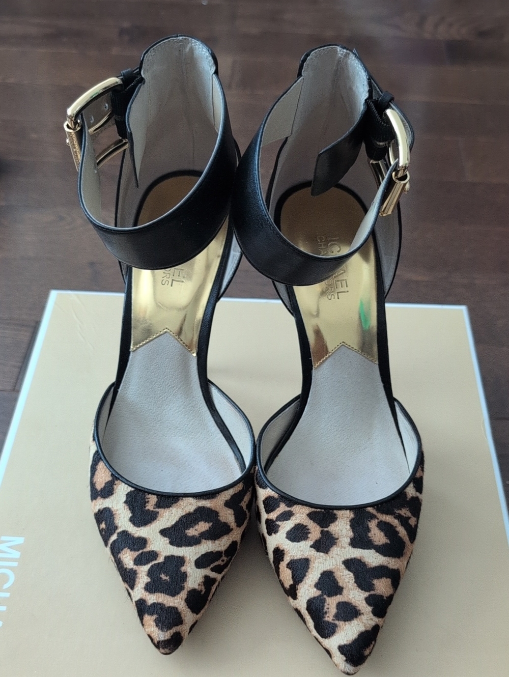 Michael Kors Leopard Print Pointed-Toe Ankle-Strap Heels